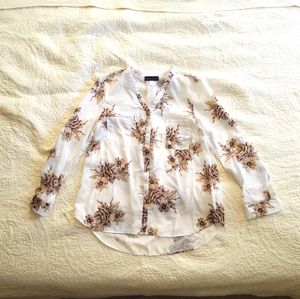 White Blouse with tan flowers